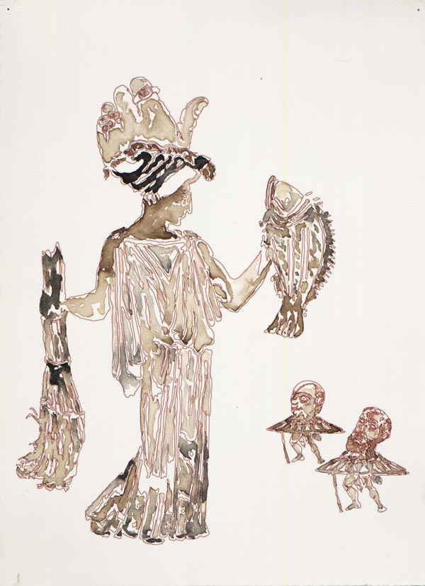 Woman with fish and broom