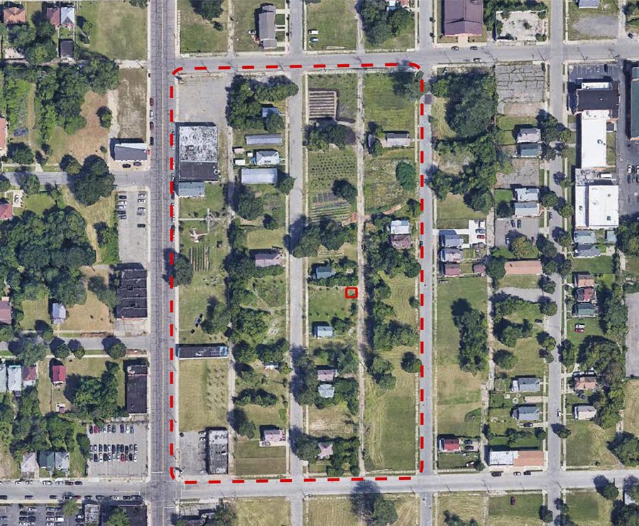 2018 satellite image of North End of Detroit